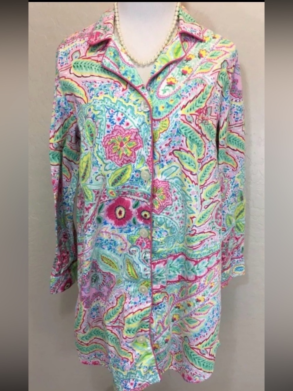 Ralph Lauren Multicolor Paisley Long Sleeve Pajama Top - Pink Green Blue